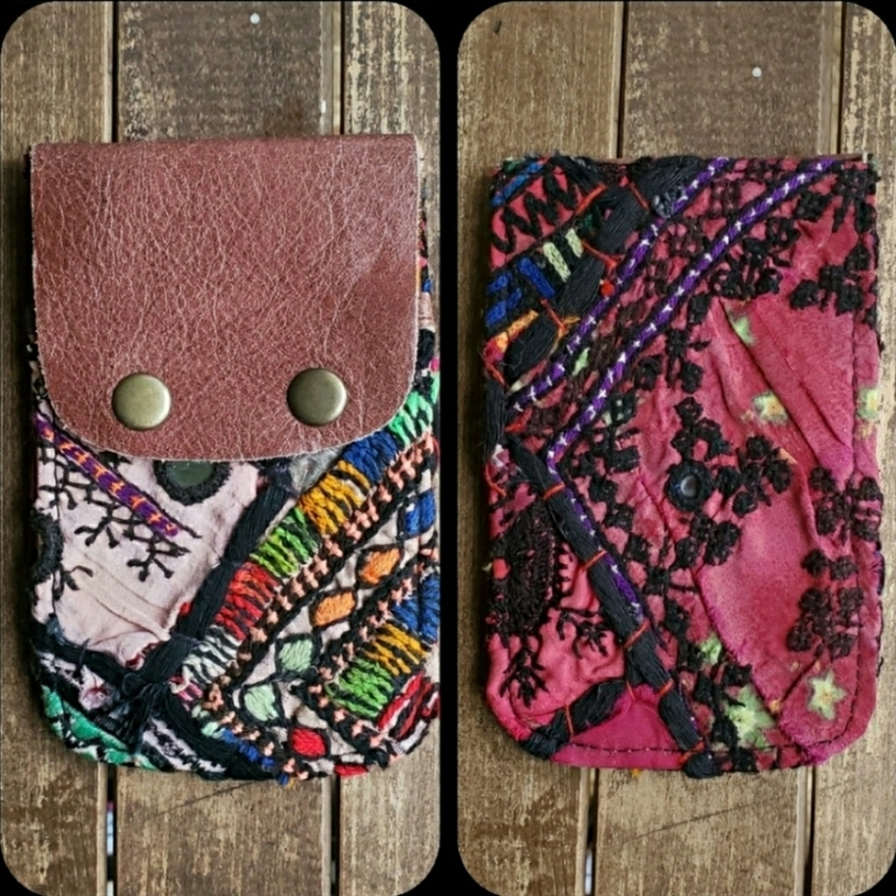 🫡🧀 Free People Boho Embroidered Repurposed vtg banjara hippie Wallet card case